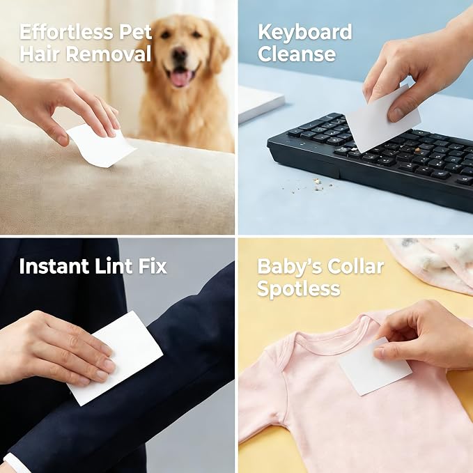 Mini Portable Lint Remover Strips & Pet Hair Remover - Pocket Sticky Stickers for Clothes, Travel & Handbags (50 Pieces) (100)