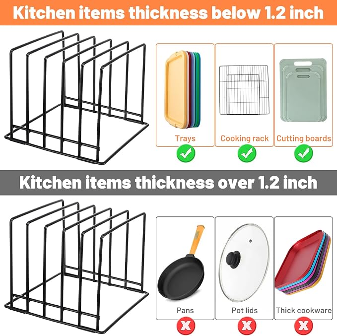 2 Pack 5-Slot Baking Sheet Organizer Rack, Heavy Duty Steel Cutting Board Holder With Rust-Resistant Coating and 8 PCS Anti-Slip Feet, For Kitchen Cabinet Or Countertop Storage, 7.87x7.48x6.38 Inch