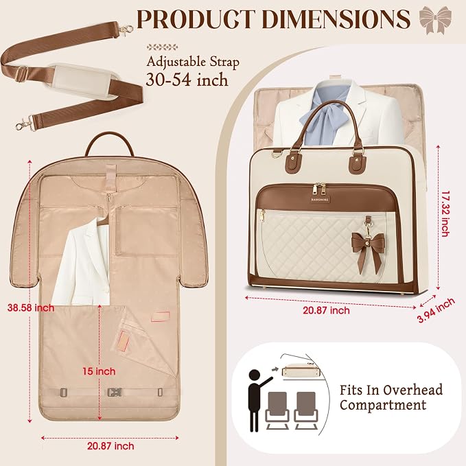 RAINSMORE Garment Bag for Travel Womens Hanging Suit & Dress Travel Bag Foldable Garment Duffle with Pockets & Strap, Carry On Compatible