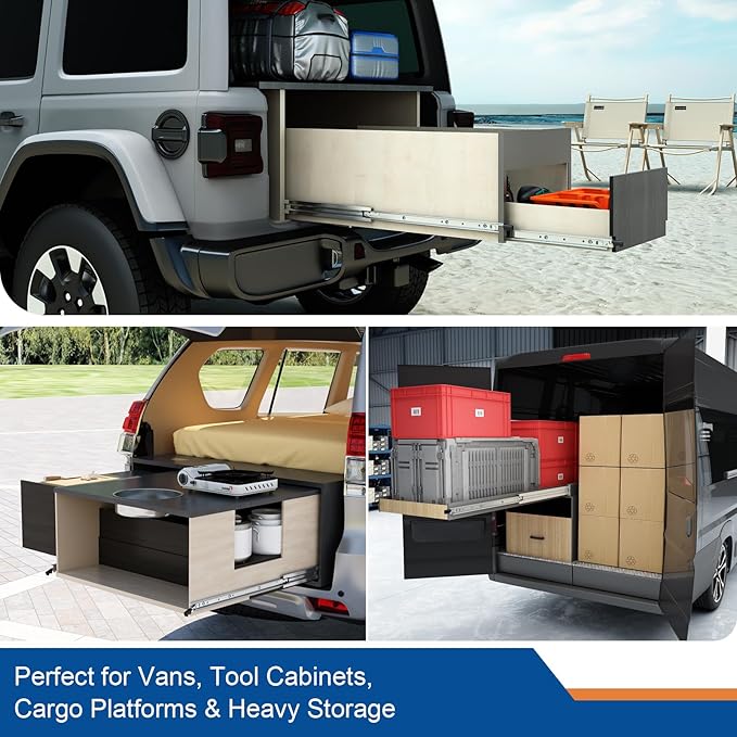 VADANIA #XD76 28" Detachable Locking Heavy Duty Drawer Slide | 3" Widening Up to 330lb Load Capacity, 3-Fold Full Extension, Ball Bearing Lock-in & Lock-Out, Side Mount, 1-Pair