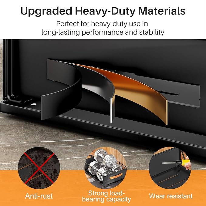 Pull out Cabinet Organizer,Heavy Duty Slide out Pantry Shelves Drawer Storage with Adhesive Nano Film,Sliding Mesh Cabinet Basket with Handle for Kitchen, Bathroom, Home, 13.8"W X 15.7"D X 6.2"H,Black