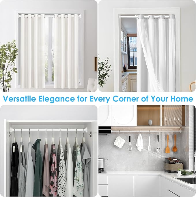 AIZESI Tension Rods for Windows 28 to 48 Inch, 1 Inch Diameter Tension Curtain Rod White Adjustable Non-Drilling, Anti-Slip, Anti-Rust Spring Loaded Curtain Rods Small Shower Curtain Rod