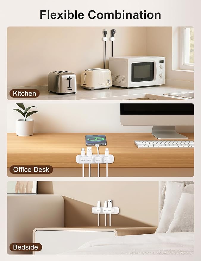 6 Pack Magnetic Cable Clips [1s Open/Lock], Cord Organizer Holder | Strong Adhesive Desk Cable Management- Organize Charging Cords Neatly for Home, Office, Car,Desk, Nightstand