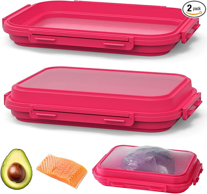 2-Piece Airtight Food Storage Containers Set – Avocado Saver, Onion Keeper, Silicone Kitchen Organizers for Fridge, Reusable & Leak-Proof to Lock in Freshness K05-Pink