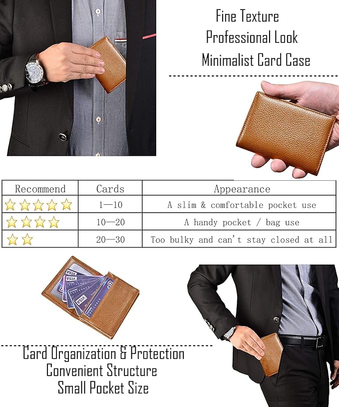 Genuine Leather Business Card Holder Name Card Case Credit Card Wallet with ID Window RFID Blocking (Brown)