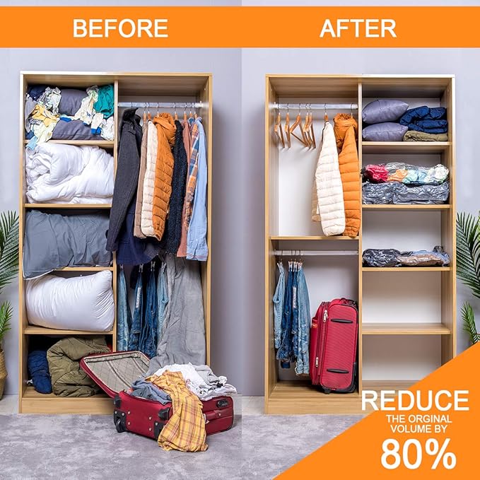 GONGSHI Vacuum Storage Bags, Space Saver Seal Bags For Clothing, Blankets, Comforters, Pillows, Clothes Storage,Travel Luggage.5 M 5 S