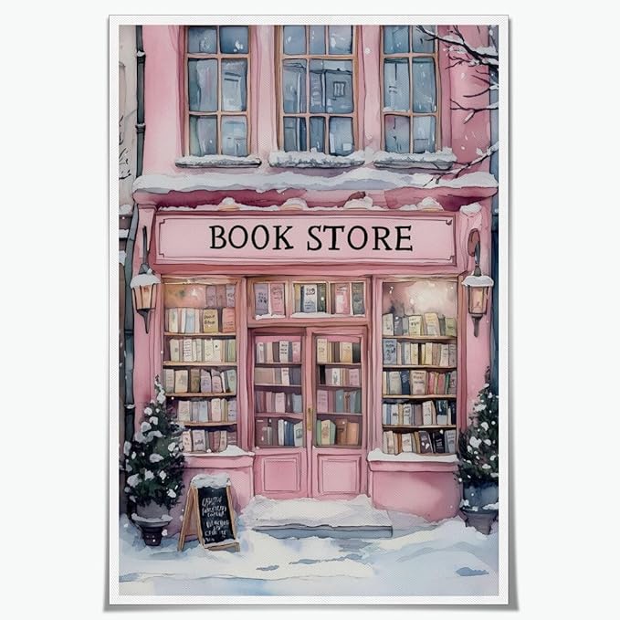 Winter Bookshop Snowy Art Aesthetic Poster Canvas Wall Art Decoration Living Room Home Decor Bedroom Decoration Poster Unframed12x18inch