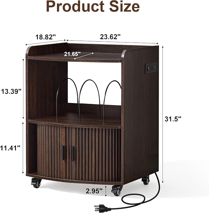 Bifins Coffee Bar Cart for Home, 3 Tier Rolling Serving Carts with Wheels | Coffee Cart with Removable Metal Brackets and Sliding Doors,Mobile Liquor Sideboard Cabinet for Home Bar, Kitchen