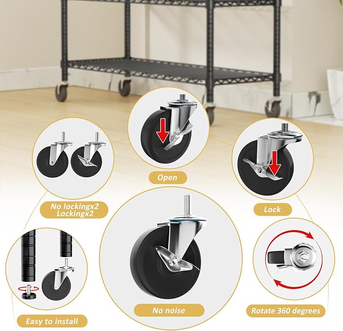 ROOMTEC 5-Tier Wire Shelving with Wheels,45"W*20"D*72"H,Max Load 2000 lbs | Rolling Garage Shelves,Heavy Duty Storage Shelf,Adjustable Metal Shelf Rack for Kitchen,Laundry,Pantry,Warehouse,Basement