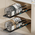 Magheo 2 Pack Pots and Pans Organizer Under Cabinet, 22" Deep Expandable Pull Out Pot Lid Organizer and Storage with 10 Adjustable Dividers No Drill Pot and Pan Holder Rack with Handle Bracket(Black)