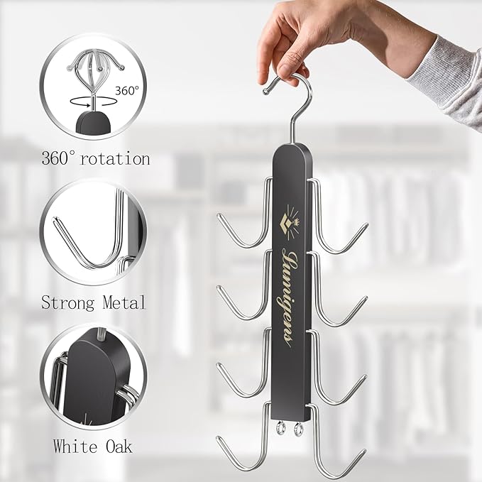 Purse Hanger, Purse Organizer for Closet with 8 Hooks for Heavy Bags, Sturdy Bag Storage, Rotatable Handbag Holder, Purse Rack Space Saving Backpack Hanging Closet Organizer Hangers, Black