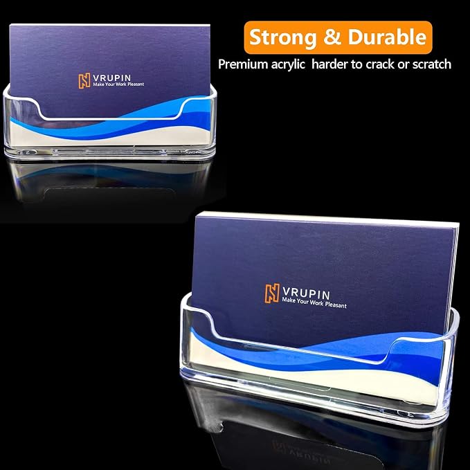vrupin Business Card Holder for Desk - 12 Pack Acrylic Business Card Holder , Fits 30-50 Business Cards Display Business Card Stand Desktop Business Card Holders for Exhibition
