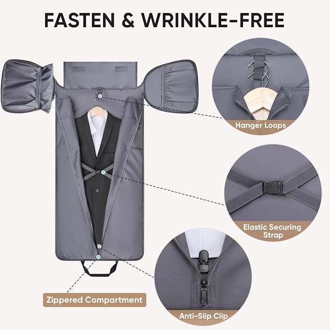 BALEINE Travel Garment Bag, Travel Suit Bag for Men, Water Resistant Carry on Garment Bag for Hanging Clothes, Garment Duffel Bag for Travel Business (Dark Gray-Convertible)