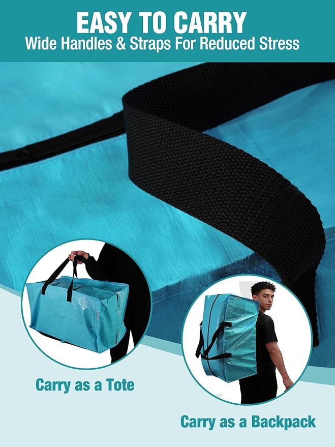 WORKPRO 2 Pack Extra Large Moving Bags with Zippers & Carrying Handles Backpack Straps, Heavy-Duty Storage Tote for Space Saving Moving Storage (Blue)