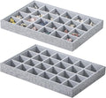 Stackable Jewelry Organizer Tray For Drawers,White Leather Small Earring Storage Tray,Bracelet And Necklace Display Box,Jewelry Ring Display Case (Gray 24 Grids)