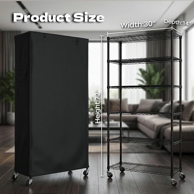 Wire Shelf Rack with 600D Oxford Cover & Wheels, 30"W x 14"D x 72"H | 6-Tier Heavy Duty Wire Shelving with Wheels, Waterproof & Dustproof Shelf Cover for Kitchen, Pantry & Laundry Room