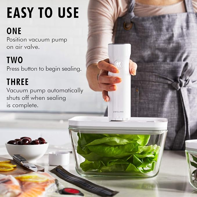 Zwilling Fresh & Save Vacuum Sealer Marchine Starter Set, 6pc | Keeps meal prep fresh up to 5X longer. Airtight Sealing Reduces Food Waste, Ideal for Sous Vide, Meal Prep and Every Day Use.