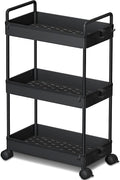 Ronlap 3 Tier Slim Rolling Storage Cart with Wheels Utility Organizer,Black | For bathroom, laundry, kitchen, bedside & dorm. Fits art, craft, snack, makeup, nail, diaper & postpartum baby supplies