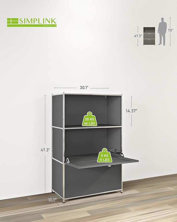 Metal Shelf with 2 Flap Doors, Large Capacity Cabinet,DIY Modern Home Furnishing,Perfect for Home, Office, Kitchen, Hallway,Foyer (Grey)