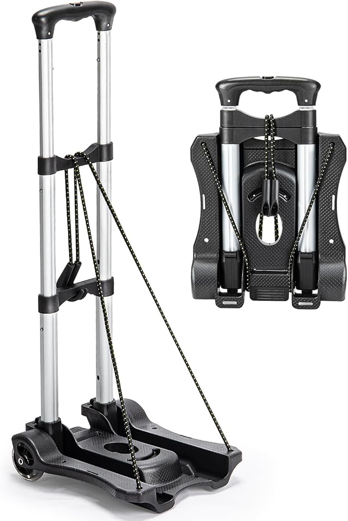 Gorpuire Small Folding Hand Truck Dolly with 2 Wheels, Foldable Luggage Cart, Lightweight Aluminum Collapsible Trolly Portable Dolly for Moving Airport Travel Use