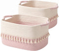 TeoKJ Storage Baskets 2 Packs, Storage Basket for toys,Towel, Storage Bins, Woven Basket for Shelves Bedroom Laundry Nursery, White & Pink