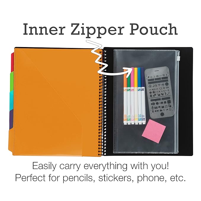 Samsill Spiral Folder Organizer (2-Pack) - 5 Dividers & 10 Pockets with Zipper Pouch, Multi Pocket Color Cordinated Folder Binder with Customizable Tabs, Document Organizer (Fashion)