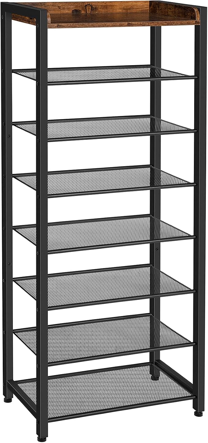HOOBRO 8 Tier Shoe Rack, Large Capacity Shoe Storage for 14-16 Pairs, Sturdy Metal Shoe Shelf for Closet Entryway, Space Saving Shoe Organizer for Sneakers Heels, Rustic Brown BF48XJ01
