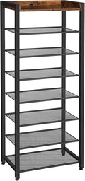 HOOBRO 8 Tier Shoe Rack, Large Capacity Shoe Storage for 14-16 Pairs, Sturdy Metal Shoe Shelf for Closet Entryway, Space Saving Shoe Organizer for Sneakers Heels, Rustic Brown BF48XJ01