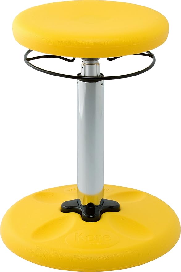 KORE Design Adjustable Wobble Stool Chair, Girls + Boys Kid Desk Stools, Ergonomic Small Office Chairs, Flexible Seating for Active Kids, ADD/ADHD, Classroom, Home, Age 8-12, Tall (16.5-24in), Yellow