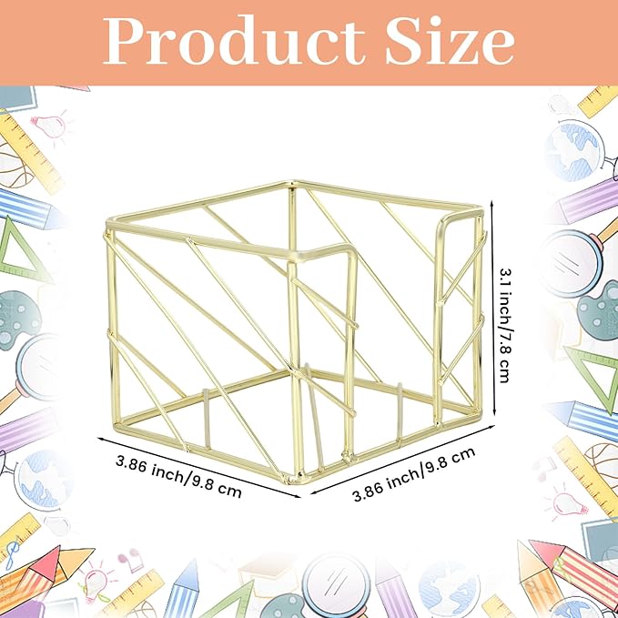 Sticky Note Holder 3.8x3.8 Inches, Gold Desk Accessories | Functional Stylish Metal Notepads Memo Sticky Note Dispenser, Mesh Cube Gold Desk Organizer for Home School Office Supplies