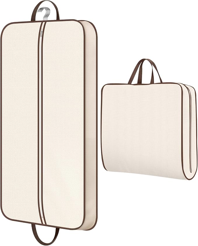 MISSLO 43" Hanging Garment Bags for Travel for Women Heavy Duty Mens Suit Bag Travel Foldable Suit Cover Bags for Closet Storage for Coats, Jackets, Shirts, Clothes, Beige