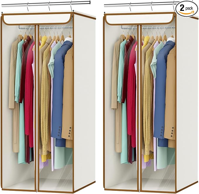 Univivi Garment Bags for Hanging Clothes, Large Clothes Storage Bags Closet Organizer with Clear Window, Premium Hanging Garment Storage Bag for Suits, Coats, Dresses, 40", 2 Pack (Beige)