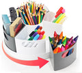 Rotating Art Supply Organizer Storage Caddy for Kids, 7 Bins Craft Crayon Marker Organizers for School Desk, Lazy Susan Pencil Holder for Classroom Organizations (gray and white)