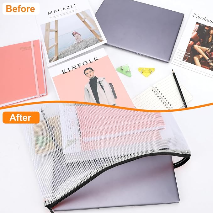 20pcs Mesh Zipper Pouch Bags A4 Mesh Bags for Classroom Organization, Waterproof Document Zipper Pouches for Cosmetics, Travel Storage File Bags for Office Supplie (Black-A3-20PCS)