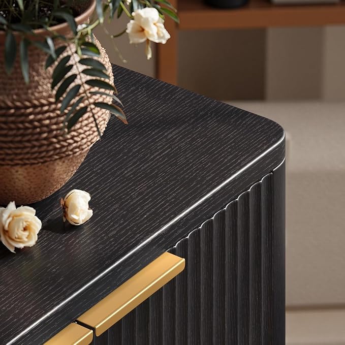 Evermagin 67" Fluted Black Buffet Cabinet with Storage | Mid-century modern wood sideboard, large credenza with 6 doors for kitchen or living room, 67"W x 31.5"H x 15.7"D