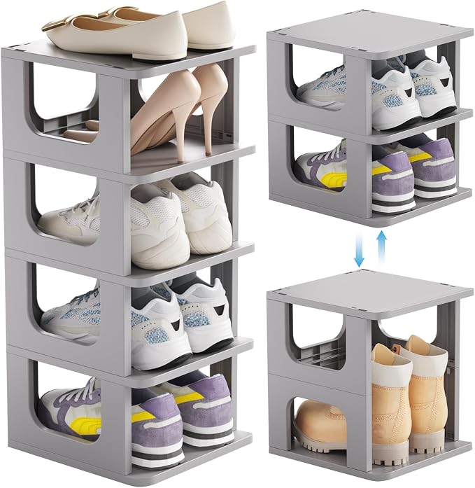 HAIXIN Slim Shoe Rack Space Saving, 5-Tier Shoe Storage Cubby | for Smaller Shoe Sizes, Removable Panels to Adjust Shelf, Expand Multiple Sets, Fits Narrow Entryways, Closet, Easy Assembly