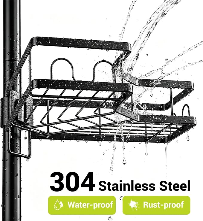 Corner Shower Caddy Standing: 4-Tier Rustproof Shower Shelves Corner - No Drilling Floor Shower Organizer Rack for Bathroom, Renters, Apartment