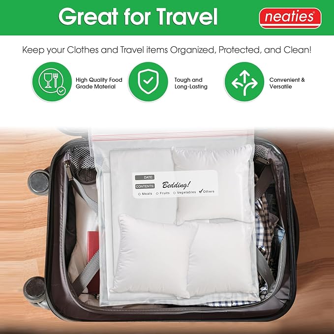 Neaties 5 Gallon Resealable Bags – Heavy Duty Jumbo Freezer Bags with Dual Zipper – 18x24" Extra Large with Writable Space for Kitchen or Home Storage – BPA-Free Food Grade Plastic – 14 Pack