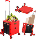 SELORSS Foldable Utility Cart Collapsible Crate Rolling Carts with Stair Climbing Wheels Rolling Tote Basket Teacher Cart with Lid Wear-Resistant 360°Rotate Wheel Noiseless for Shopping Grocery Office