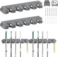 HOME MASTER HARDWARE (2 Pack 16 in Broom Mop Holder Garage Storage Organizer with 5 Racks 6 Hooks Adjustable Wall Mounted Storage Tool for Lanudry Garage Kitchen Garden