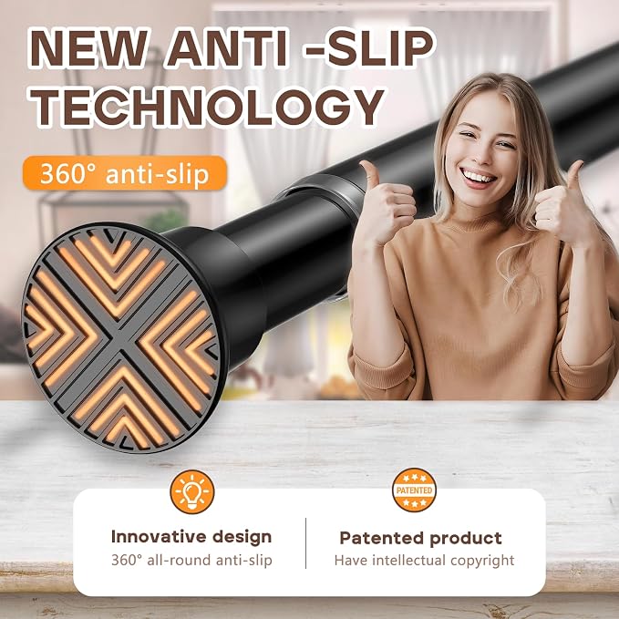 2PCS Black Tension Curtain Rods 23 to 46 Inch, Pressure Expandable Spring Rods Short Curtain Rods, Adjustable Curtain Rod for Windows Bedroom Doorway Closet Door