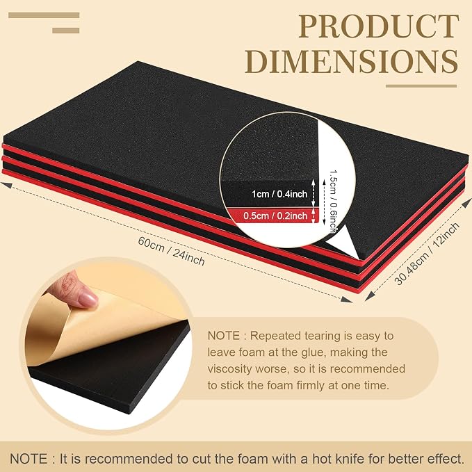 Sumind 3 Sets 12 x 24 Inch Tool Box Foam Organizers Liner Adjustable Inserts Foam Non Slip Liner Mat for Tool Box, Cabinet and Chest Drawers, Black Top and Red Bottom