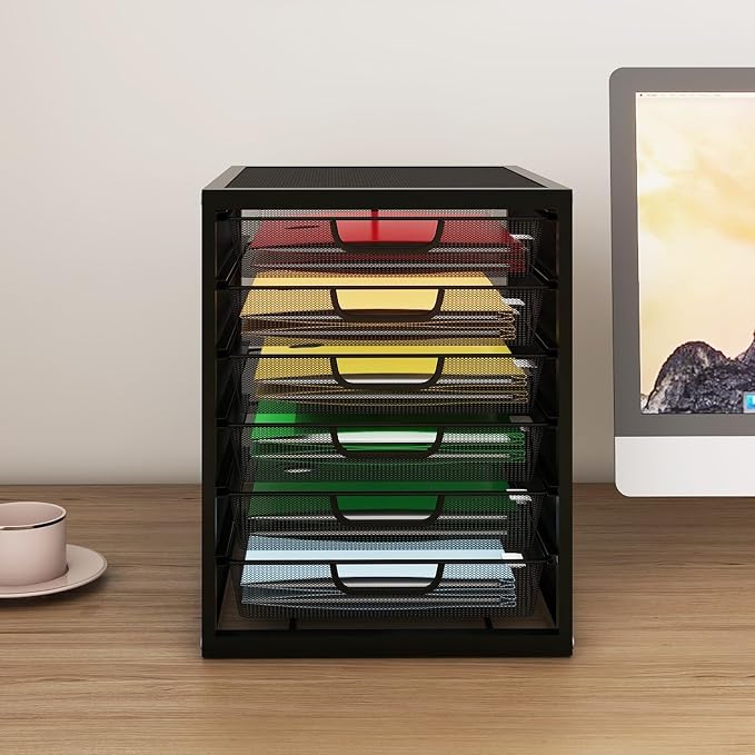 Natwind Mesh Desk Organizer with 6 Tier Sliding Drawers,Black | Paper Sorter, Multi-Functional Home Office Supplies Storage Tray for Letters, Documents,Mail, Files, Arts & Crafts Supplies