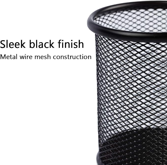 Ameceres 4 Packs Wire Mesh Pencil Holder Metal Pen Cup Desk Pen Organizer Case Pencil Jar Black for Office Home (DeepPink)