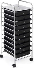 Happygrill 10-Drawer Storage Cart, Utility Cart with Removable Drawers & Metal Frame, Rolling Storage Cart with Lockable Wheels for Home, Office, Black