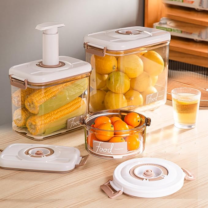 3-Pcs Large Food Saver Containers for Vacuum Seal,Keep Fresh | Pump&Strainer,Leakproof,BPA-Free,Easy to clean,Space-Saving,Kitchen&Outdoors,Marinating, Meal Prep