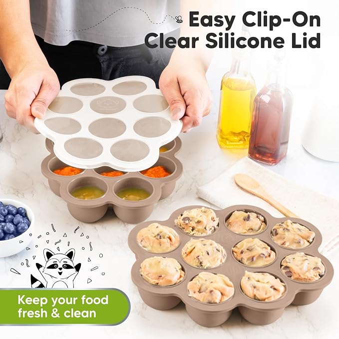 KeaBabies Silicone Food Freezer Trays with Lid, 2oz x 10 Pods (Chai Latte) | Baby Food Storage Containers, Easy Puree Meal Prep, Breast Milk Silicone Freezer Molds, Dishwasher, Microwave Safe, BPA-Free