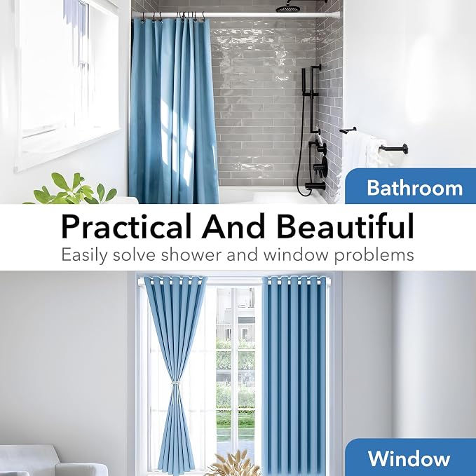 2 Pack White Shower Curtain Rod - Adjustable 45-77 inch Tension Curtain Rod, Spring loaded Curtain Rod for Bathroom Window