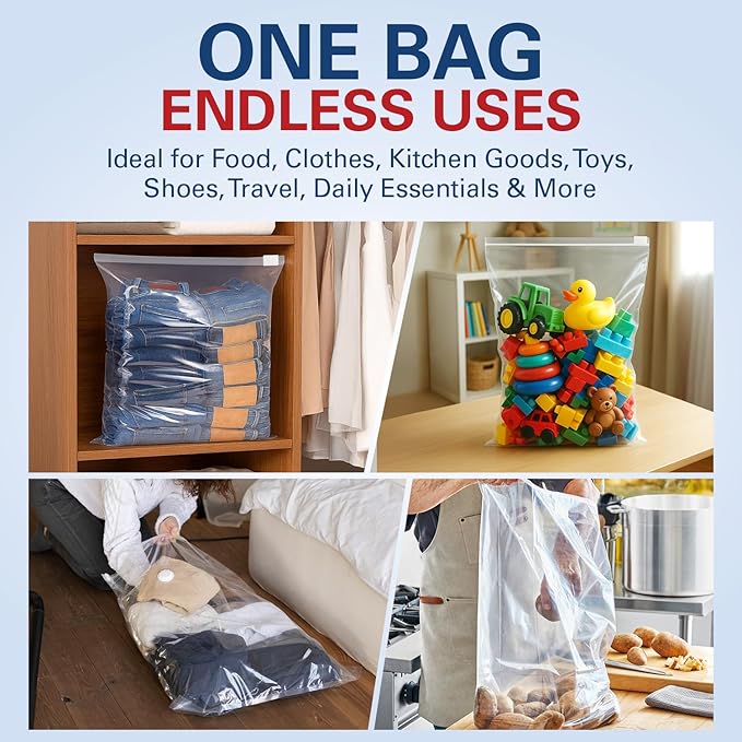Jumbo Storage Bags, 5 Gallon Freezer Bags 18"x24" for Pantry and Meal Prep, Disposable Food Storage Bags for Parties and Events, Heavy Duty Bag with Slider Closure for Easy Sealing