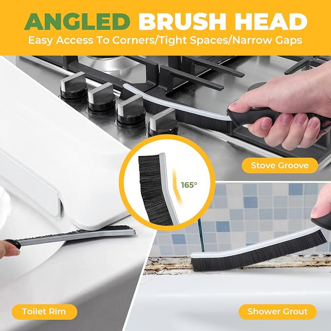KMOSENIA Crevice Cleaning Brush, 5 Pack Hard Bristle Grout Brush | 5 pack narrow cleaning brushes with stiff bristles for grout, gaps, kitchens, bathrooms and tight spaces.